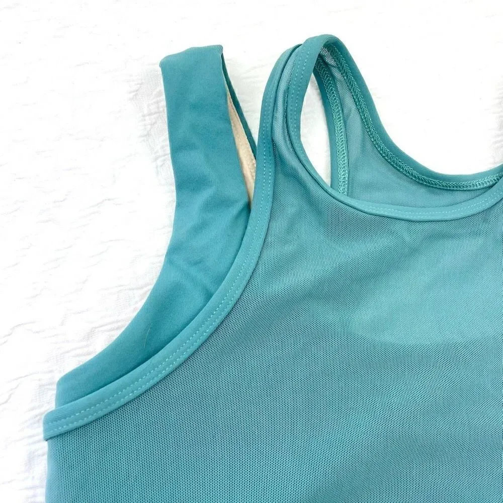 BUY 1 GET 1 FREE FT large teal and tan sports bra mesh overlay high neck